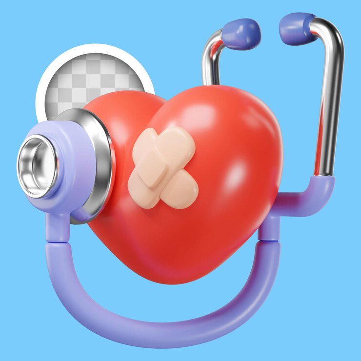 PSD grátis ilustração 3d de uso médico de estetoscópio no coração