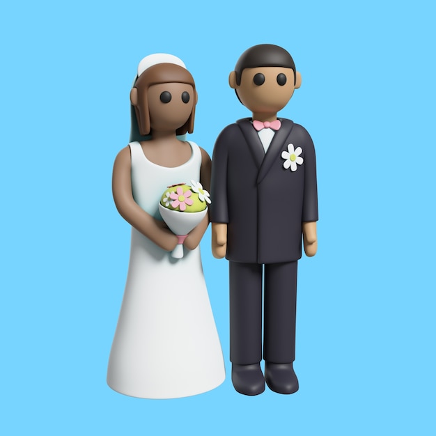 PSD grátis ilustração 3d do casamento do noivo e da noiva