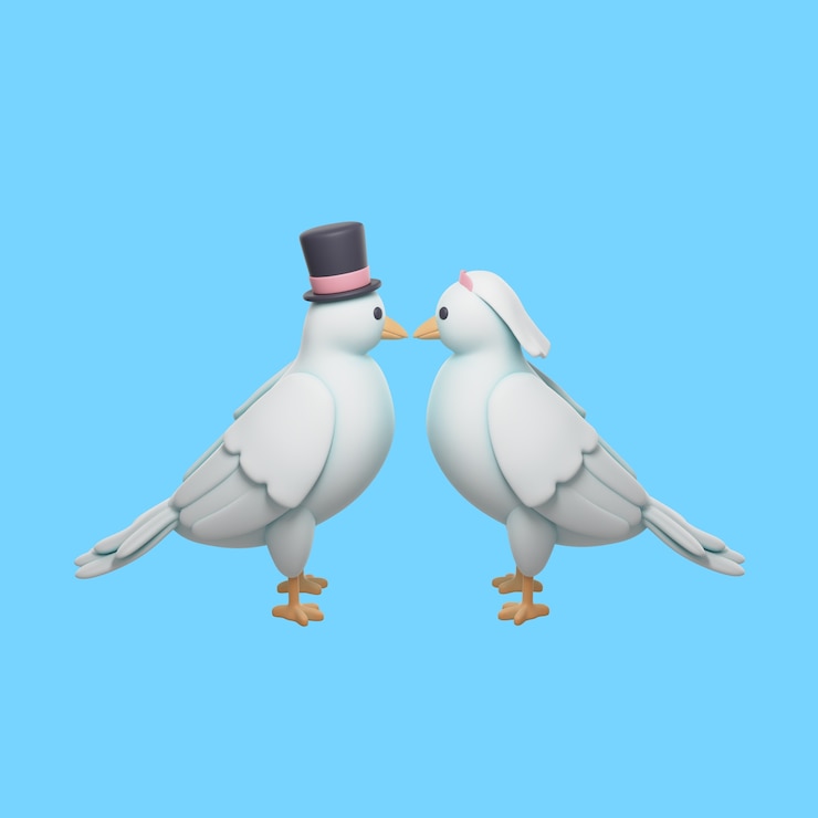 PSD grátis ilustração 3d do casamento dos pássaros dos noivos