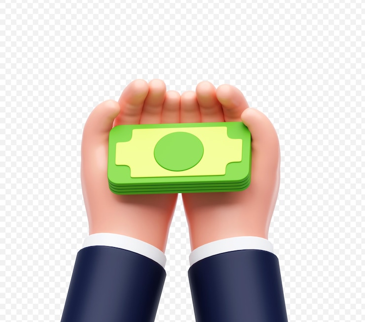 PSD grátis ilustração 3d do conceito de negócios e finanças com dinheiro na mão