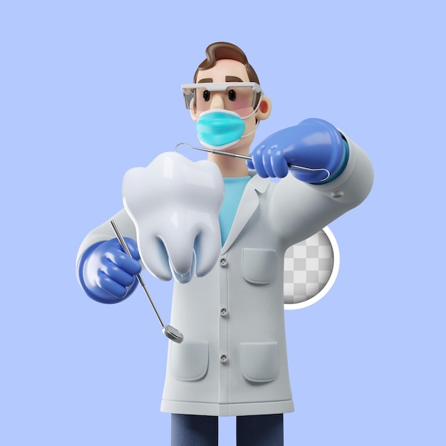 Ilustração 3d do dentista verificando os dentes