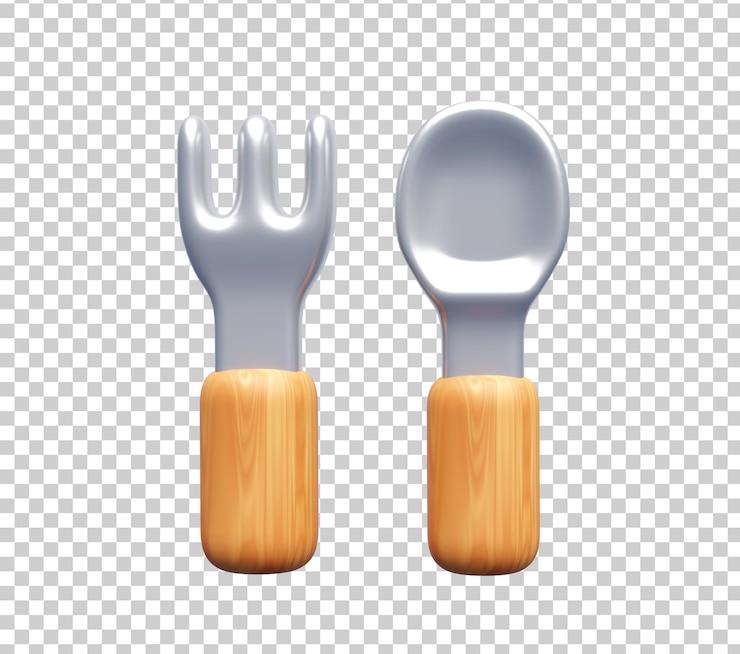 PSD grátis ilustração 3d do ícone da ferramenta de cozinha de colher e garfo