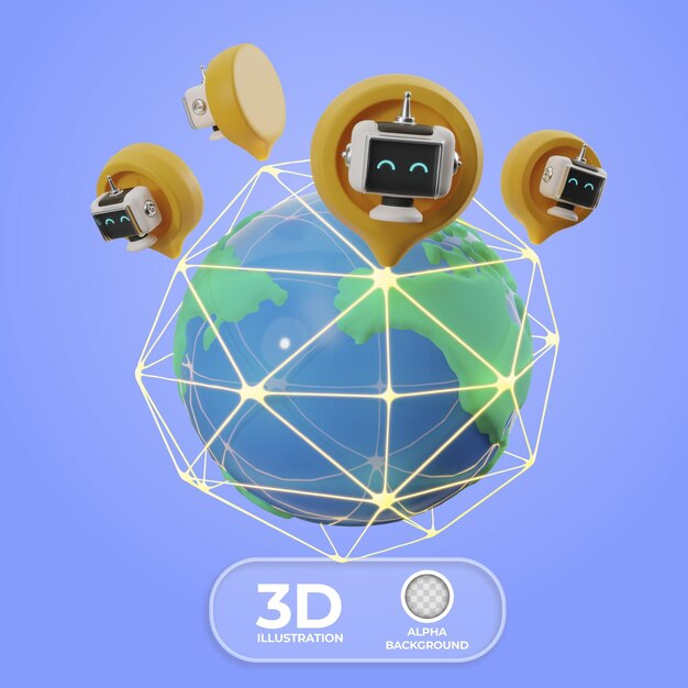 Ilustração 3D do mapa da rede de IA