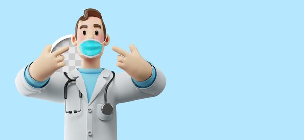 ilustração 3D do médico com máscara