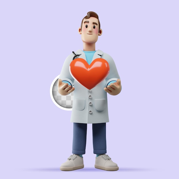 ilustração 3D do médico segurando o coração
