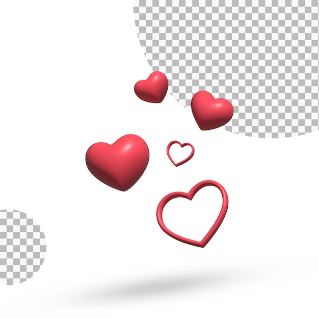 Ilustração 3d fundo transparente de ícone de coração voador Psd Premium