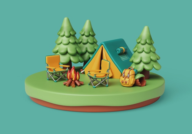 PSD grátis ilustração 3d para acampamento ao ar livre