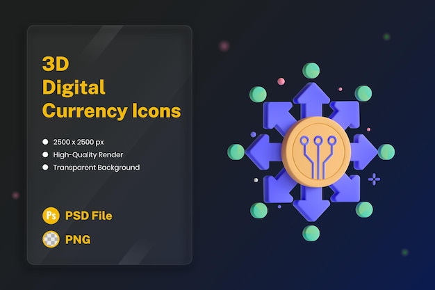 Ilustração de ícone 3D Finanças descentralizadas