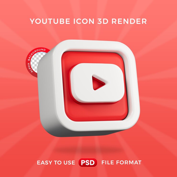 PSD grátis ilustração de renderização 3d isolada do ícone do logotipo do youtube