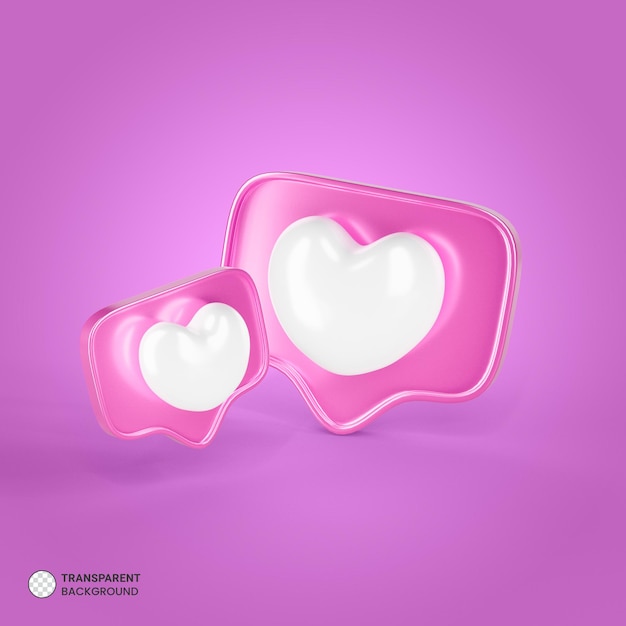 Ilustração de renderização 3d isolada mínima de bolha de bate-papo do coração