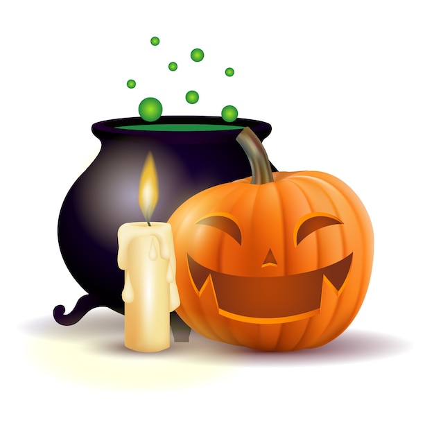 PSD grátis ilustração realista de halloween com abóbora e vela