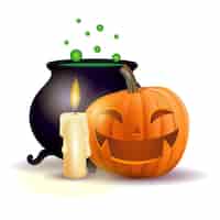 PSD grátis ilustração realista de halloween com abóbora e vela