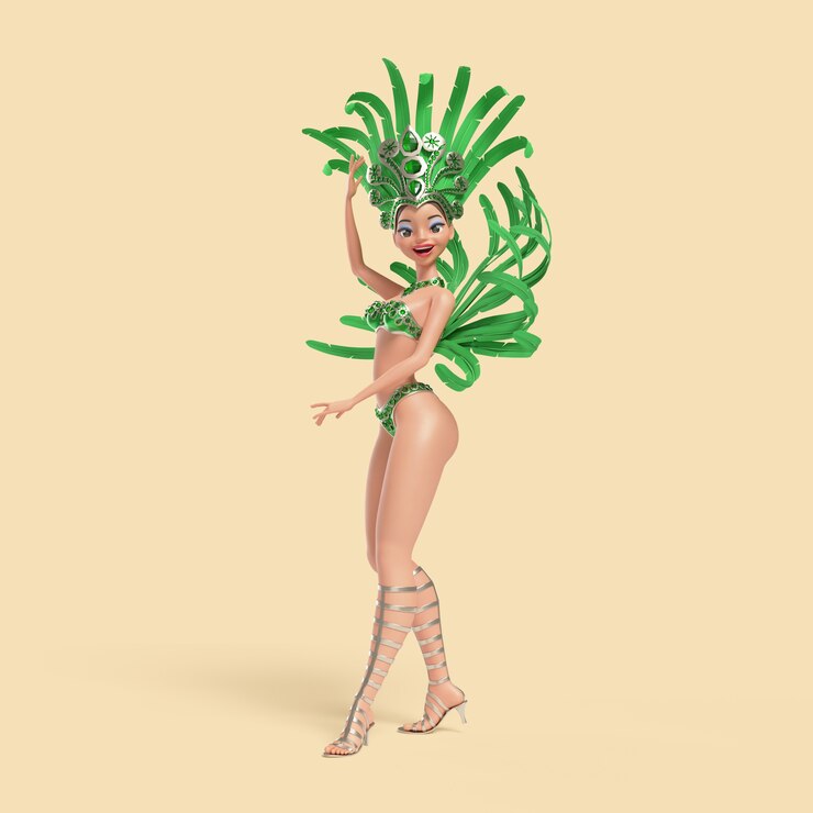 PSD grátis ilustração tridimensional da personagem de dançarina de samba brasileira fantasiada