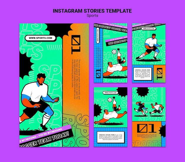 Ilustração vibrante de modelo de história de instagram de futebol