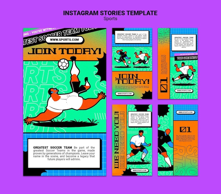PSD grátis ilustração vibrante de modelo de história de instagram de futebol