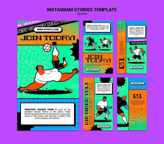 Ilustração vibrante de modelo de história de instagram de futebol