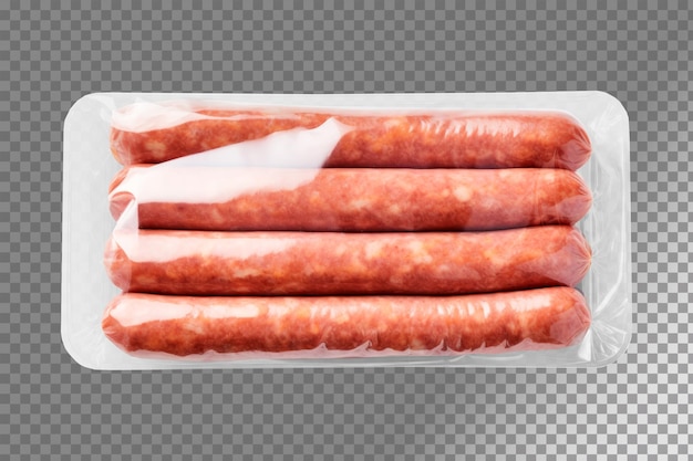 PSD grátis imagem de embalagens plásticas transparentes de salsichas alemãs isoladas em fundo transparente