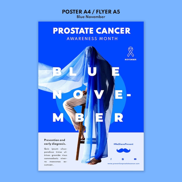 PSD grátis impressão de modelo de conscientização sobre câncer de próstata com detalhes em azul