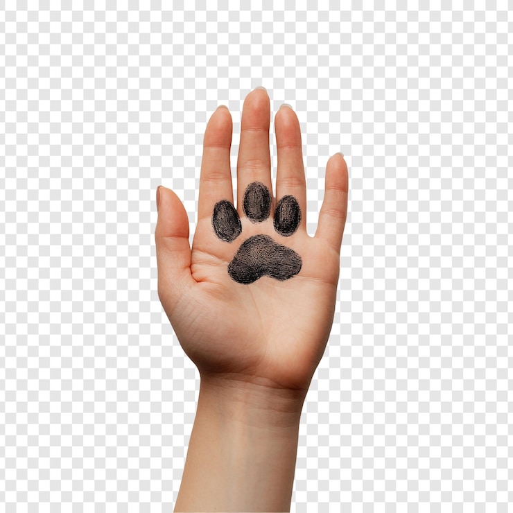 PSD grátis impressão de pata na mão símbolo de amor por animais de estimação e adoção