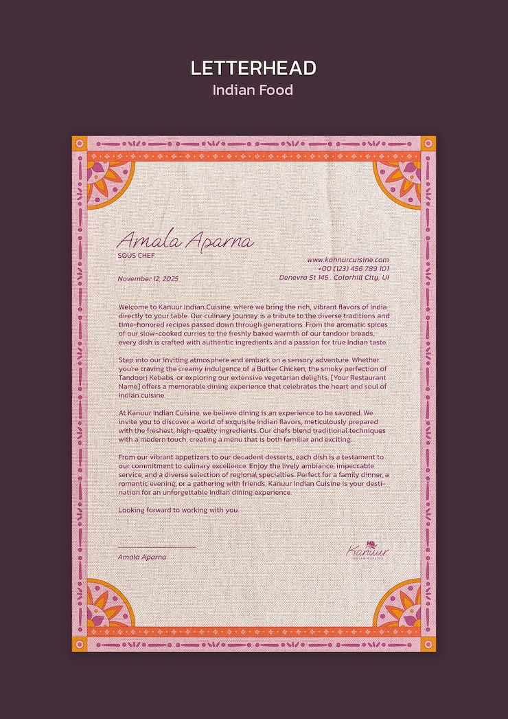 PSD grátis indian cuisine letterhead