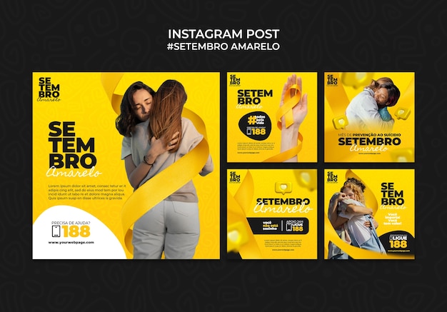 PSD grátis instagram posts collection for brazilian suicide month prevention awareness campaign