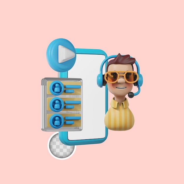 interação de streaming de ilustração 3D com bate-papo