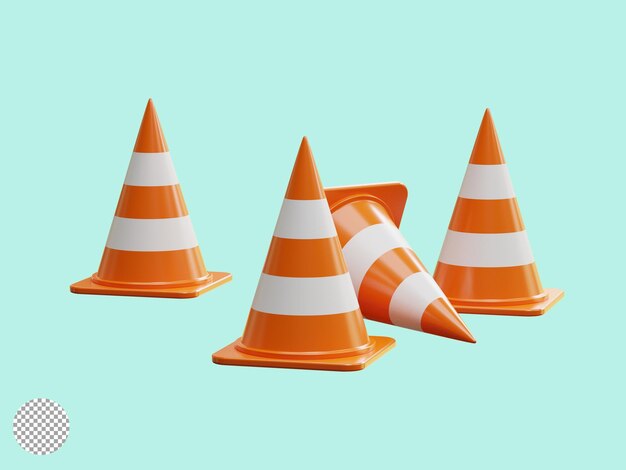 Isolado de empilhamento realista de cone de aviso de tráfego laranja para atenção de manutenção em construção e conceito de transporte por ilustração de renderização 3D