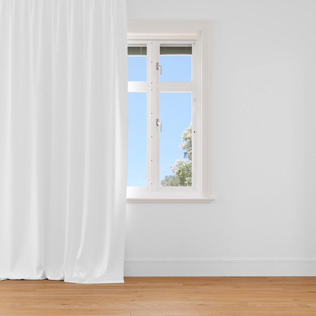 PSD grátis janela fechada com cortina branca