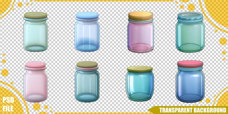 PSD grátis jarros de vidro coloridos para cozinha ou artesanato
