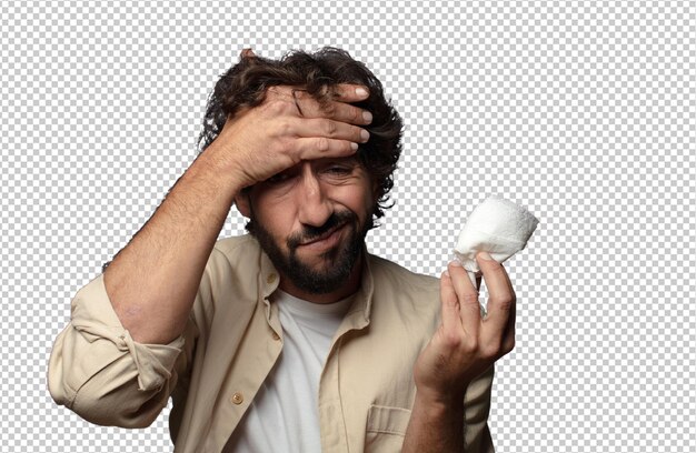 jovem adulto homem barbudo conceito de gripe