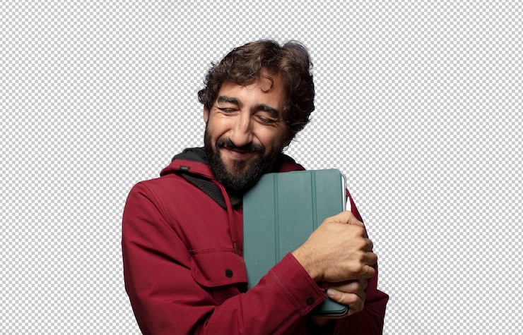 PSD grátis jovem adulto usando um tablet de tela sensível ao toque
