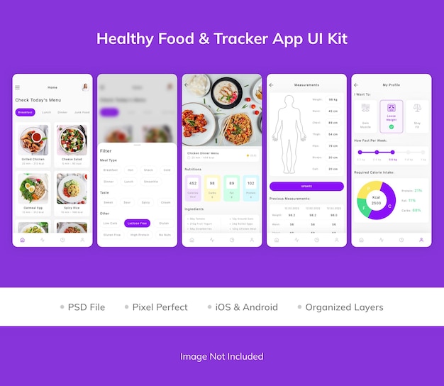 Kit de iu do aplicativo de alimentação saudável e rastreador Psd Premium