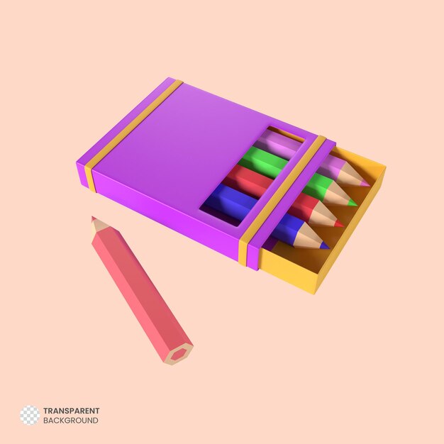 Lápis de cor pastel e ícone de caixa isolado renderização 3d ilustração