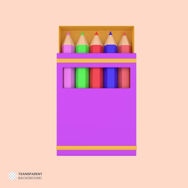 Lápis de cor pastel e ícone de caixa isolado renderização 3d ilustração