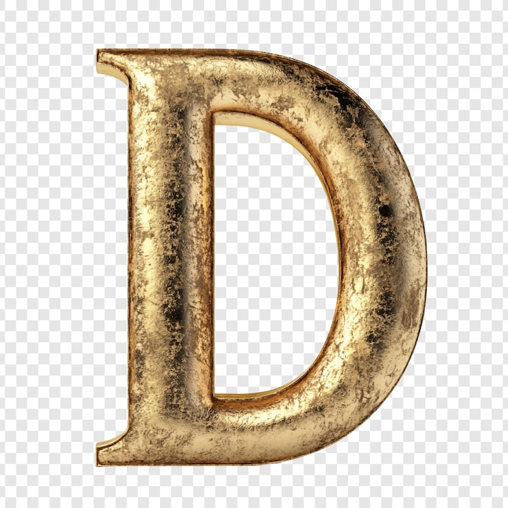 PSD grátis letra dourada d renderização 3d de uma letra dourada angustiada
