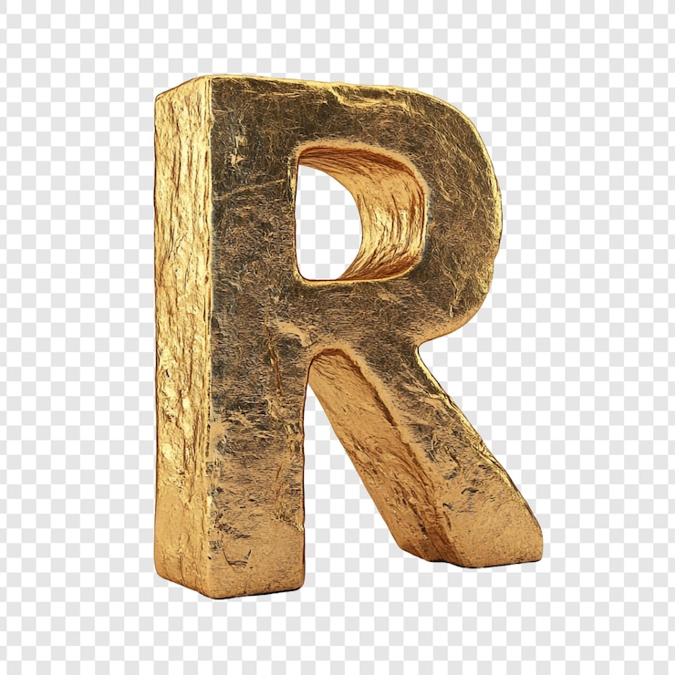 PSD grátis letra dourada r renderização 3d de um caractere alfabético texturizado