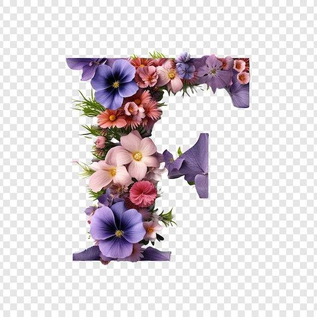 PSD grátis letra f com elementos de flor flor feita de flor 3d isolada em fundo transparente