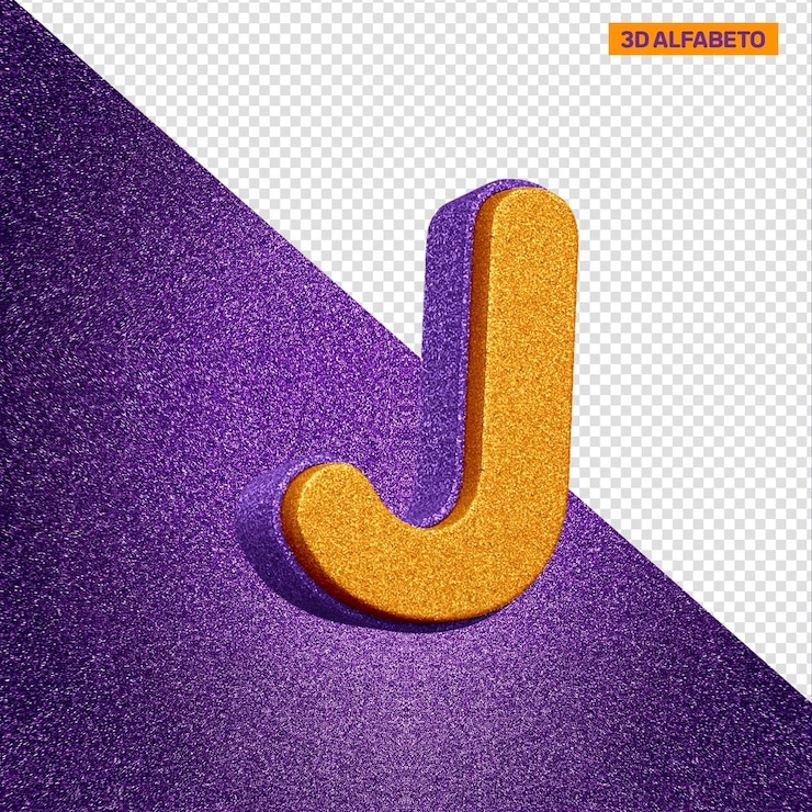 PSD grátis letra j do alfabeto 3d com textura de glitter laranja e violeta