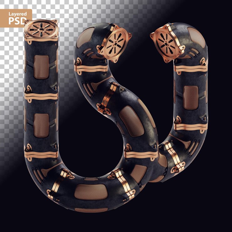 PSD grátis letra preta steampunk 3d com partes de bronze