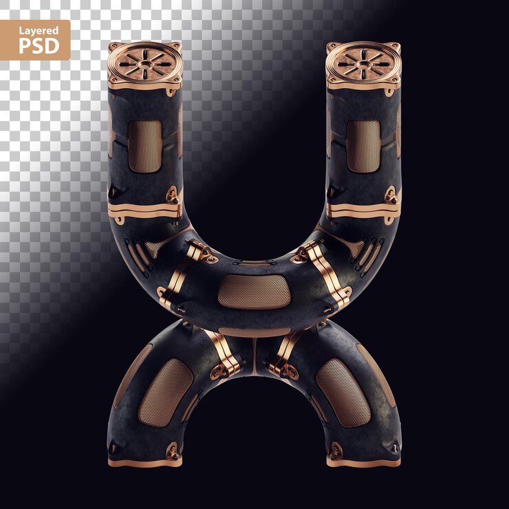 PSD grátis letra preta steampunk 3d com partes de bronze