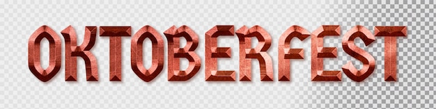 PSD grátis letras metálicas vermelhas grunge para oktoberfest com texto vermelho metálico em fundo transparente