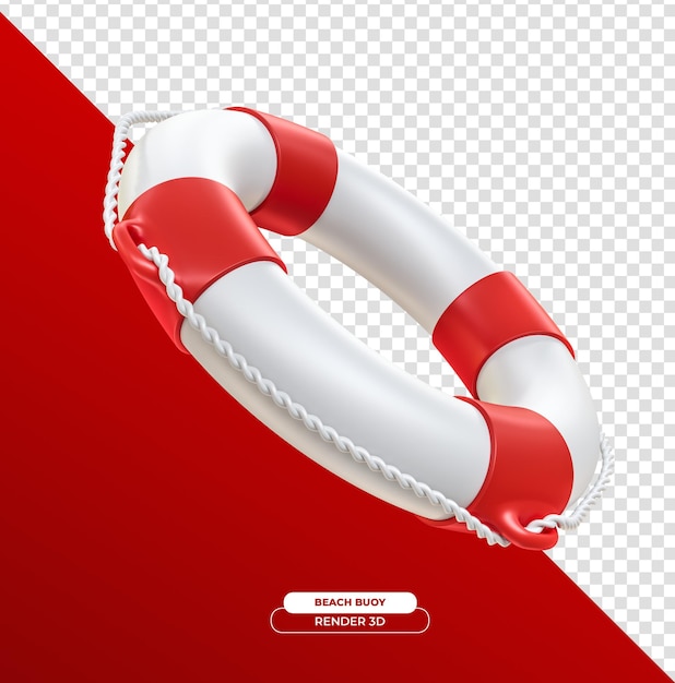 Lifebuoy vermelho e branco em renderização 3d realista com fundo transparente