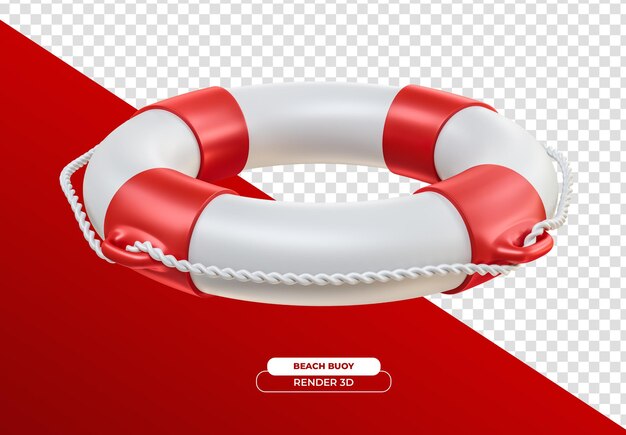 PSD grátis lifebuoy vermelho e branco em renderização 3d realista com fundo transparente