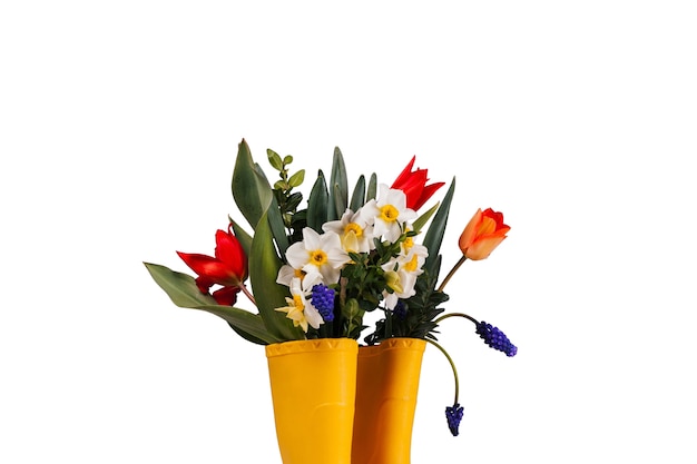 Lindas flores na bota isoladas