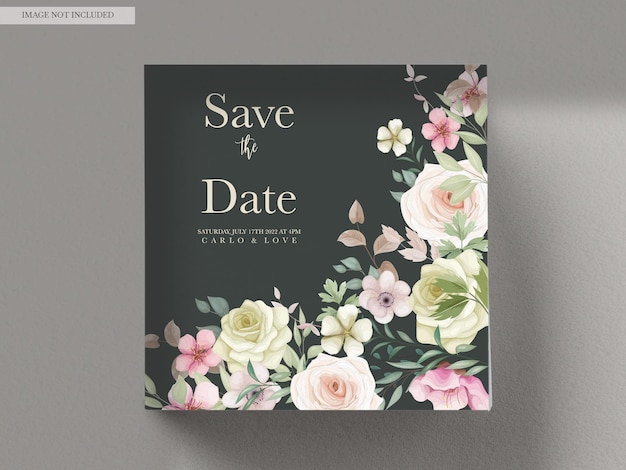 PSD grátis lindo cartão de convite de casamento com arranjo de flores florescendo