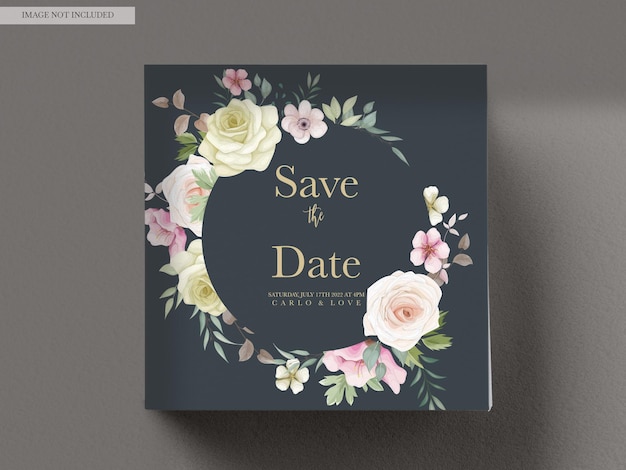 lindo cartão de convite de casamento com arranjo de flores florescendo