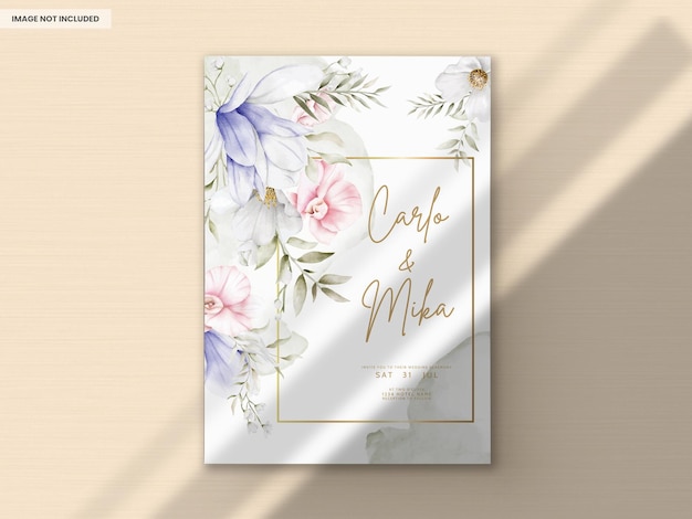 PSD grátis lindo cartão de convite de casamento com floral vintage elegante
