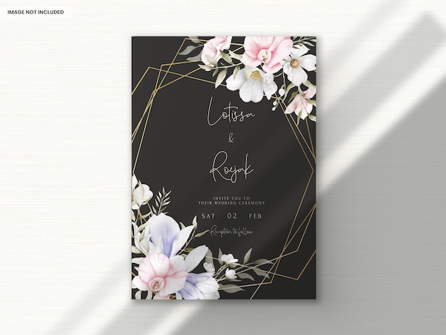 PSD grátis lindo cartão de convite de casamento com floral vintage elegante