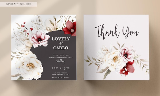 PSD grátis lindo cartão de convite de casamento em aquarela com elegante flor boêmia e folhagem