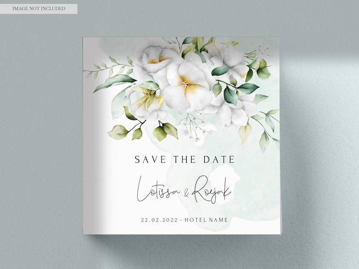 PSD grátis lindo cartão de convite de casamento em aquarela com folhas verdes e flor branca